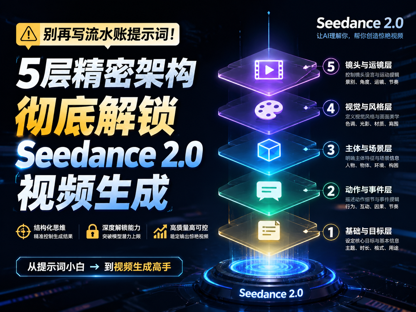 别再写流水账提示词！5层精密架构，彻底解锁 Seedance 2.0 视频生成